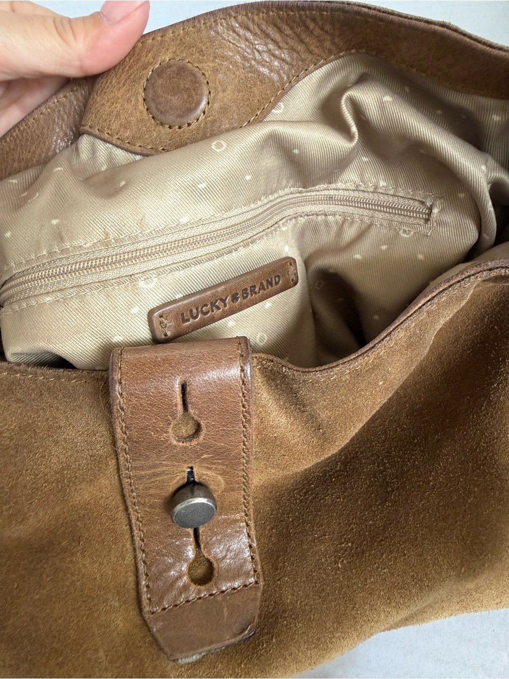 Lucky Brand Large Brown Suede Shoulder Bag - Classic Women's Long Strap Tote - Picture 2 of 10